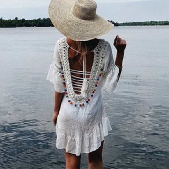 Tassel Pom Pom White Cover Up - Picture 2 of 6